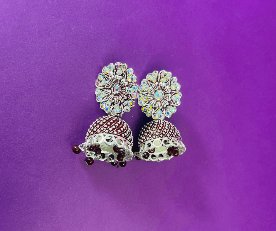 Floral Splendor Oxidised Jhumka Earrings