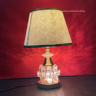 Rose Gold Metal Table Lamp with Crystal Stone