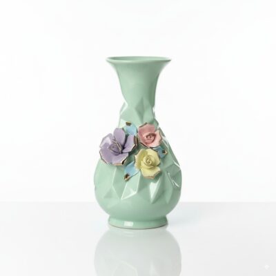 Sky Blue Floral Ceramic Vase
