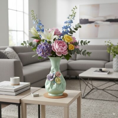 Sky Blue Floral Ceramic Vase