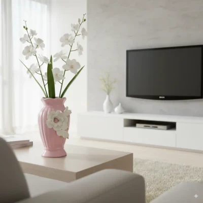 Engraved Floral Pink Ceramic Vase -2