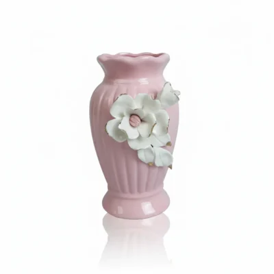 Engraved Floral Pink Ceramic Vase -2