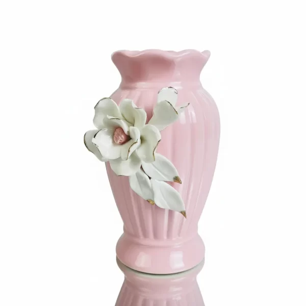 Engraved Floral Pink Ceramic Vase -2