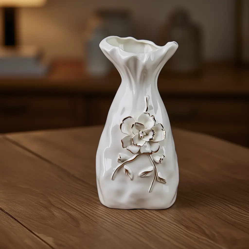 White Crinkle Flower Vase
